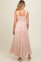 Peach Floral Button Down Maternity Maxi Dress