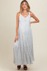 Light Blue Floral Button Down Maternity Maxi Dress