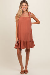 Rust Ruffle Hem Maternity Mini Dress