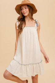 Cream Ruffle Hem Mini Dress