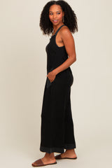 Charcoal Waffle Knit Wide Leg Jumpsuit