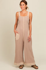 Beige Waffle Knit Wide Leg Maternity Jumpsuit