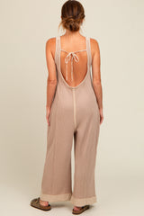 Beige Waffle Knit Wide Leg Jumpsuit