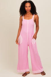 Pink Waffle Knit Wide Leg Jumpsuit