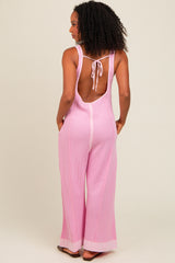 Pink Waffle Knit Wide Leg Jumpsuit