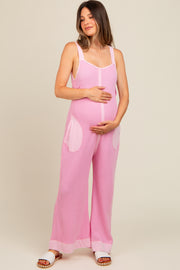 Pink Waffle Knit Wide Leg Maternity Jumpsuit