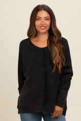 Charcoal Mixed Knit Raw Hem Maternity Pullover Top