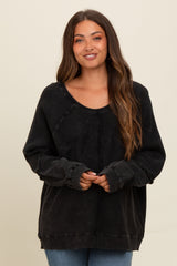 Charcoal Mixed Knit Raw Hem Maternity Pullover Top