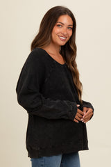 Charcoal Mixed Knit Raw Hem Maternity Pullover Top