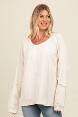 Cream Mixed Knit Raw Hem Maternity Pullover Top