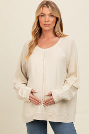 Beige Mixed Knit Raw Hem Maternity Pullover Top