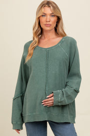 Forest Green Mixed Knit Raw Hem Maternity Pullover Top