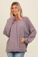 Taupe Mixed Knit Raw Hem Maternity Pullover Top