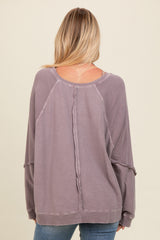 Taupe Mixed Knit Raw Hem Pullover Top