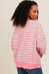 Pink Striped Ruffle Hem Long Sleeve Top