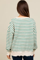 Light Olive Striped Ruffle Hem Maternity Long Sleeve Top