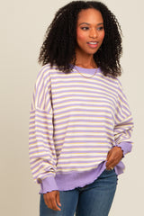 Lavender Striped Ruffle Hem Long Sleeve Top