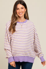 Lavender Striped Ruffle Hem Maternity Long Sleeve Top