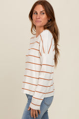 Cream Striped Ribbed Knit Long Sleeve Top