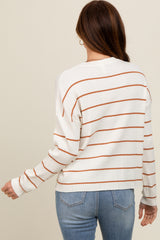 Cream Striped Ribbed Knit Long Sleeve Top