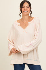 Cream Split Neck Oversized Maternity Long Sleeve Top