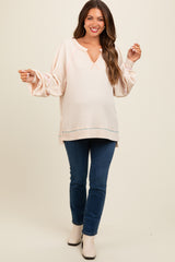 Cream Split Neck Oversized Maternity Long Sleeve Top