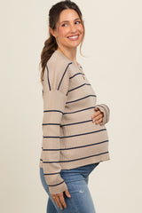 Mocha Striped Ribbed Knit Long Sleeve Maternity Top