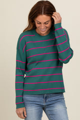 Teal Striped Ribbed Knit Long Sleeve Maternity Top