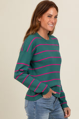 Teal Striped Ribbed Knit Long Sleeve Top