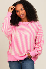 Pink Striped Ruffle Hem Maternity Long Sleeve Top