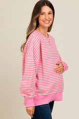 Pink Striped Ruffle Hem Maternity Long Sleeve Top