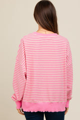 Pink Striped Ruffle Hem Maternity Long Sleeve Top