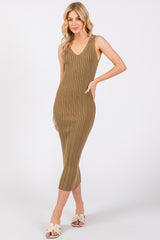 Mocha V Neck Sleeveless Knit Maternity Midi Dress