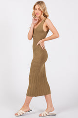 Mocha V Neck Sleeveless Knit Midi Dress