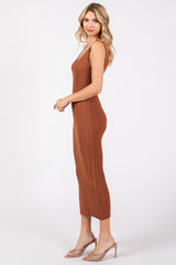 Rust V Neck Sleeveless Knit Midi Dress