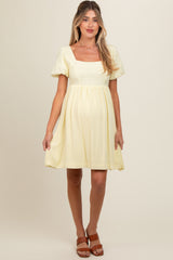 Yellow Eyelet Lace Contrast Maternity Babydoll Dress