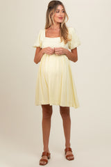 Yellow Eyelet Lace Contrast Maternity Babydoll Dress