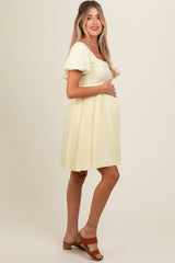 Yellow Eyelet Lace Contrast Maternity Babydoll Dress