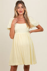 Yellow Eyelet Lace Contrast Maternity Babydoll Dress