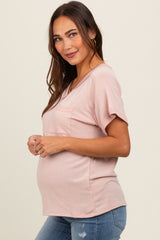 Light Pink Front Pocket Maternity Short Sleeve Top