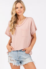 Light Pink Front Pocket Short Sleeve Top