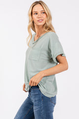 Light Olive Front Pocket Short Sleeve Top