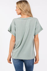 Light Olive Front Pocket Short Sleeve Top