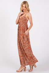 Rust Paisley Side Slit Maxi Dress