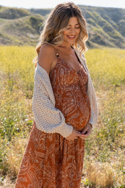 Rust Paisley Side Slit Maternity Maxi Dress