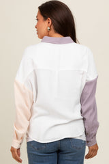 Lavender Lightweight Colorblock Maternity Button Up Top