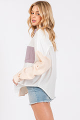 Lavender Lightweight Colorblock Button Up Top