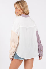 Lavender Lightweight Colorblock Button Up Top