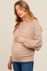 Beige Pointelle Knit Maternity Sweater