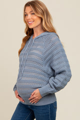 Blue Pointelle Knit Maternity Sweater